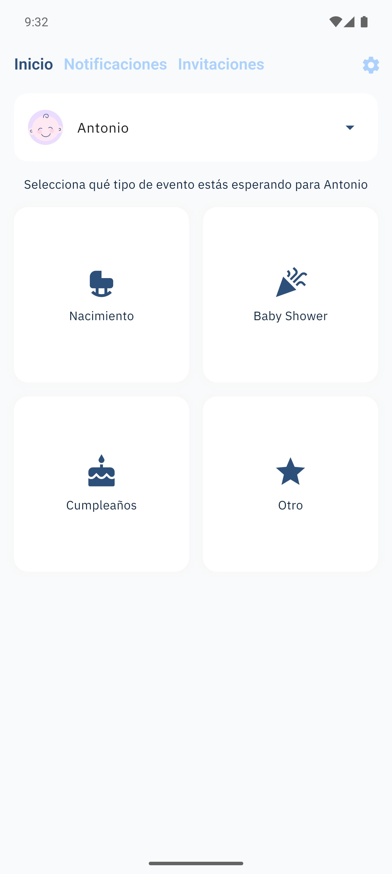 SmileBaby app - Crear evento de bebé